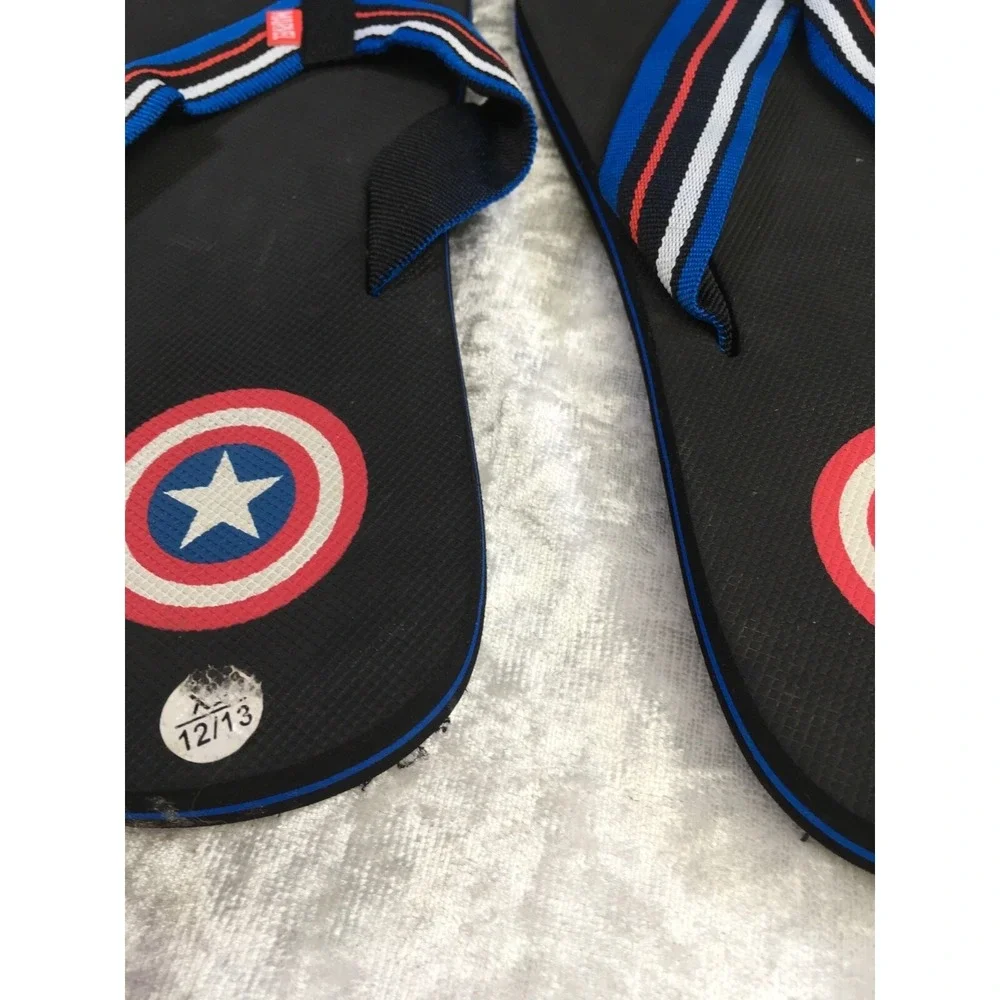 Marvel Captain America Flip Flops Size‎ 12/13 Black Blue Red Striped Strap